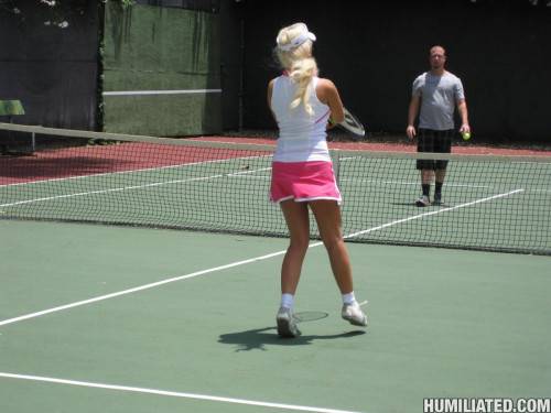 Busty Tennis Player Marilyn Scott In Pink Shorts Gets Her Pussy Pumped And Dildoed on picsofsex.com