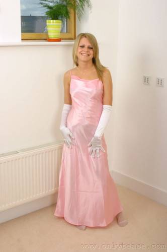 Sammy Jo In Long White Gloves Wears Long Pink Dress That Hides Her Killer Lingerie on picsofsex.com