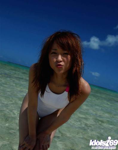 Slender japanese young Asuka Kyono in hot bikini shows small tits and hot ass at beach - Japan on picsofsex.com