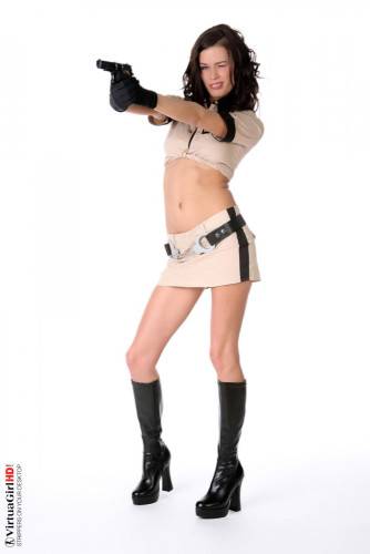 Mayline Nubiles Is Wearing A Uniform And Holding A Weapon. She Is Totally Dangerous. on picsofsex.com