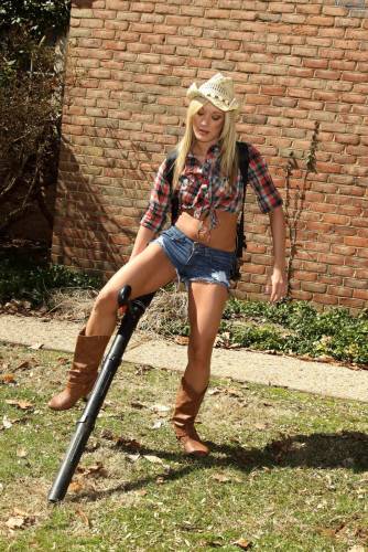 Dirty Blonde Cowgirl Amy Brooke Has Her Man Please Her With Toys & Masturbation In The Garden on picsofsex.com