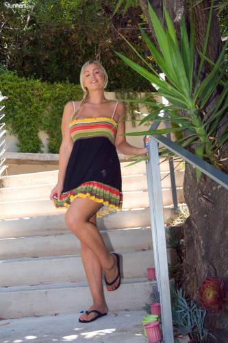 Busty Blonde Abbey Brooks In Summer Dress And Panties Strips And Shows Her Shaved Crotch Outdoors on picsofsex.com