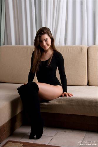 Lily C Showed Up In Sexy Black Stockings And Blouse And Then Undressed And Spread Legs To Show Her Tight Twat on picsofsex.com