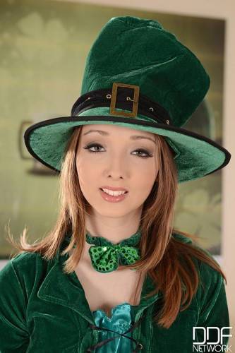 Adorable Redhead With Huge Knockers Lucie Wilde Poses In A Sexy St. Patrick's Day Uniform on picsofsex.com