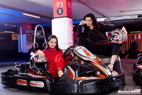 Magnificent Brunettes Eve Angel And Sandra Shine Show Their Bald Pussies In A Kart Club. on picsofsex.com