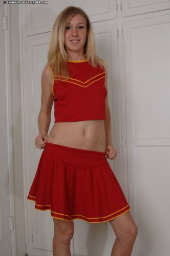 Blonde Allison Pierce In Red Cheerleader Uniform And White Panties Toys Her Pussy on picsofsex.com