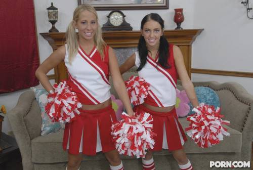 Cheerleaders Stephanie Cane And Ashley Jensen Strip And Get Their Tight Shaved Pussies Stuffed on picsofsex.com